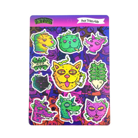 Plancha Stickers Vinilo Blanco Trippy 420